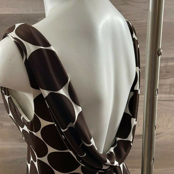 Eliza J Womens White Brown Polka Dot Sleeveless V Neck Midi Sheath Dress Size 8 - Picture 3 of 13